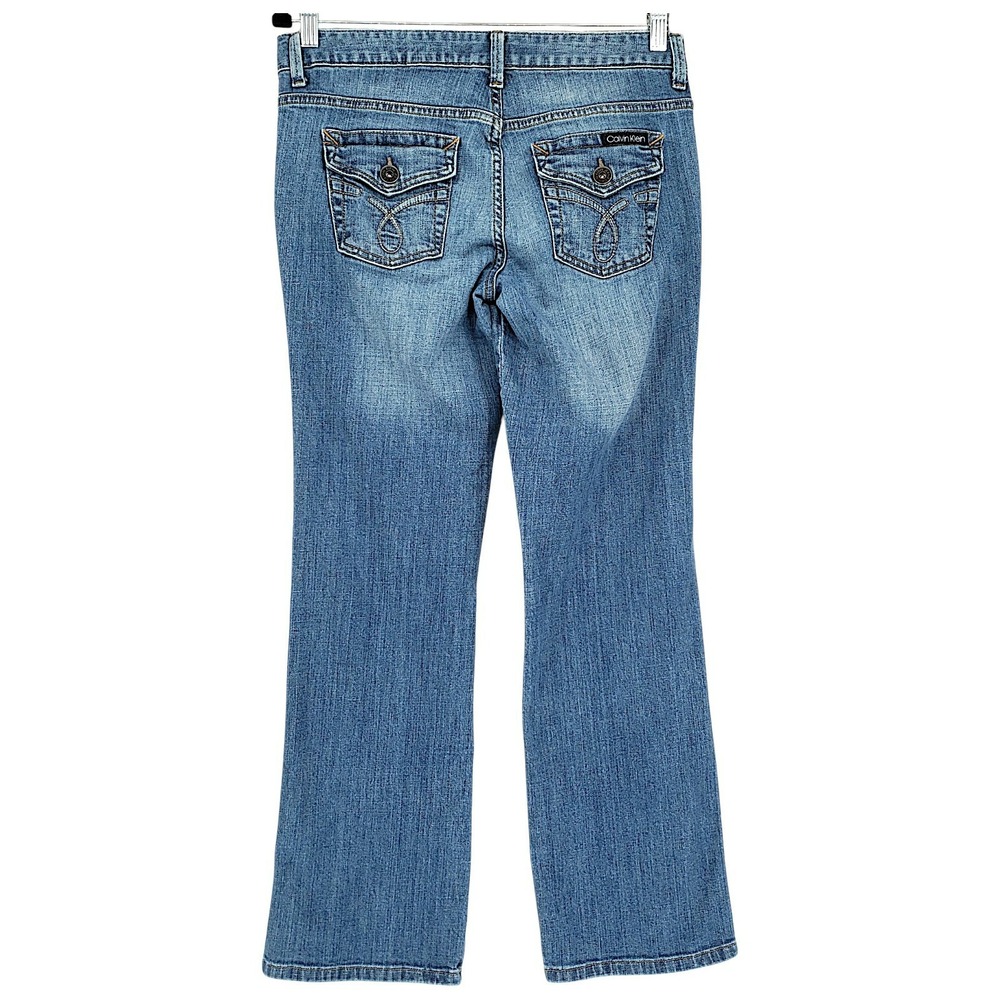 Calvin Klein Lean Bootcut Jeans 8x29 Women 32" Waist Blue Y2K Retro Flap Pockets